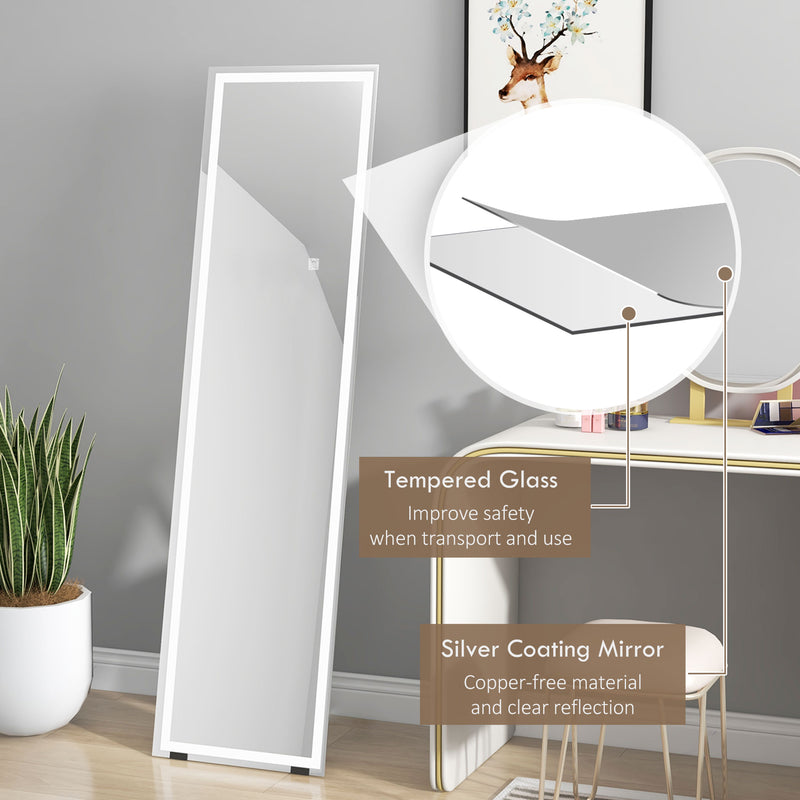 Full Length LED Dressing Mirror with Dimmable 3 Tone Lighting for Bedroom, White