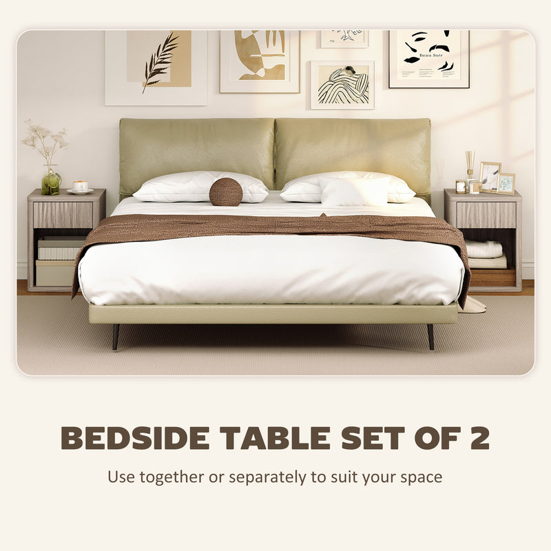 Bedside Tables Set of 2 with Drawer and Shelf for Organised Bedroom Storage Grey AOSOM