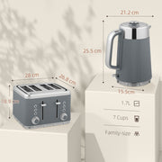 4 Slice Toaster and Fast Boil 1.7L Electric Kettle Set with Limescale Filter, Grey