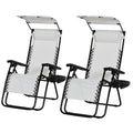 2 Piece Foldable Reclining Garden Chair with Canopy Shade and Cup Holder White by Outsunny
