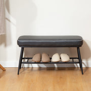 PU Leather Shoe Storage Bench with Padded Seat for Hallway or Bedroom, Charcoal Grey