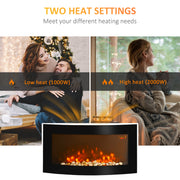 Slimline Wall Mounted Electric Fireplace with Curved Glass and 7 Colour LED Lights