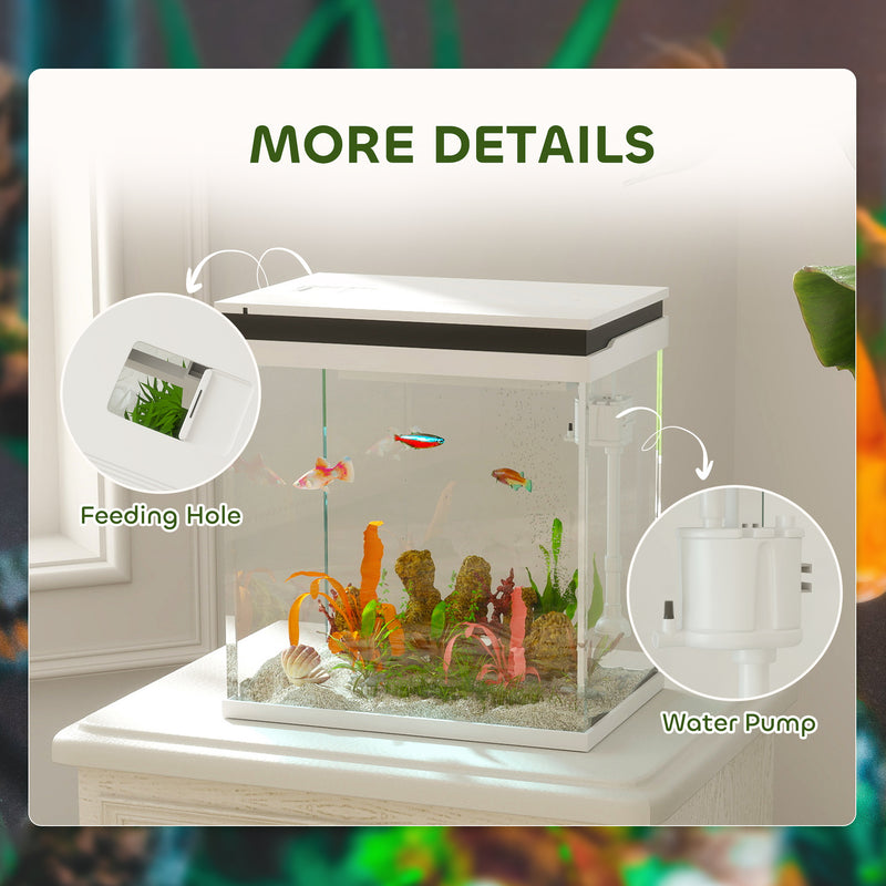 14L Glass Fish Tank with Filter System LED Lights and Water Pump White by PawHut AOSOM