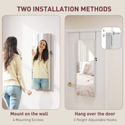 White Lockable Jewellery Cabinet with LED Lights and Pink Lining 108 x 37cm by HOMCOM