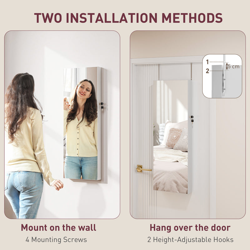 White Lockable Jewellery Cabinet with LED Lights and Pink Lining 108 x 37cm by HOMCOM