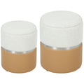 Ottoman Storage Set of 2 with Hidden Compartments for Extra Seating and Space Saving Brown Cream AOSOM