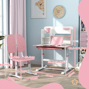 Height Adjustable Kids Desk and Chair Set with Tiltable Desktop and Reading Rack Pink by AIYAPLAY