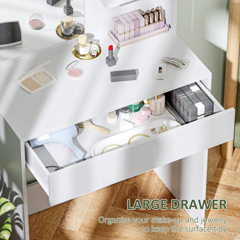 Dressing Table with Mirror and Hidden Storage for Bedroom Organisation, White