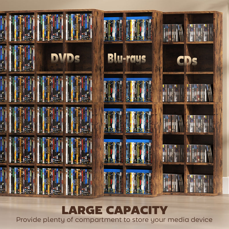Adjustable CD Storage Cabinet With Multiple Shelves Ideal For Home Office Rustic Brown AOSOM