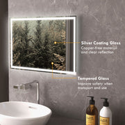 LED Bathroom Mirror with Dimmable Lights and Anti Fog Touch Control for Makeup, Silver