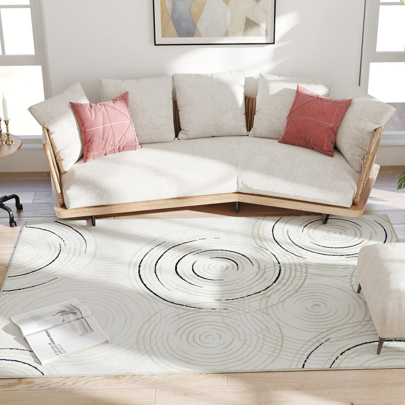 Machine Washable Swirl Pattern Area Rug for Living Room or Bedroom 230 x 160 cm, Cream White