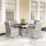 4 Seater Rattan Patio Dining Set With Cushions and Glass Table by Outsunny