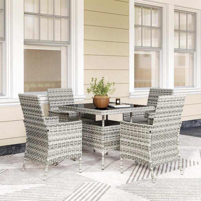 4 Seater Rattan Patio Dining Set With Cushions and Glass Table by Outsunny