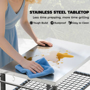 BBQ Prep Table with Stainless Steel Top and Storage Shelves for Outdoor Cooking Black Outsunny