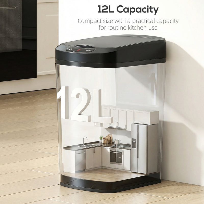 12L Motion Sensor Kitchen Bin with Touchless Opening and Steel Body, Black AOSOM
