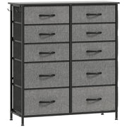 Tall Chest of 10 Fabric Drawers for Bedroom Storage with Steel Frame, Charcoal Grey
