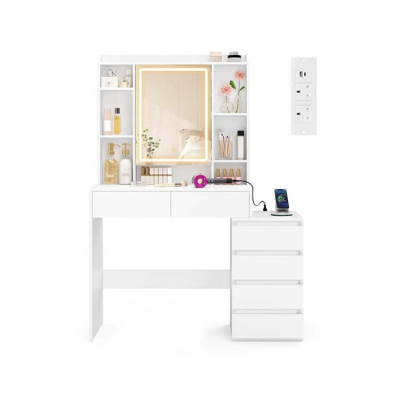 Vasagle Kailyn dressing table with LED mirror and white drawers, studio shot