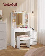 Kailyn dressing table styled in a bedroom, with a stool shown for scale only and not included