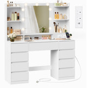 Vasagle KAILYN Cloud White dressing table with LED bulb mirror and 9 open drawers