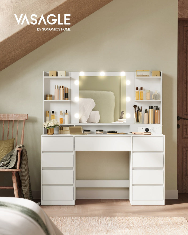 Cloud White dressing table styled in a bedroom under a sloped ceiling