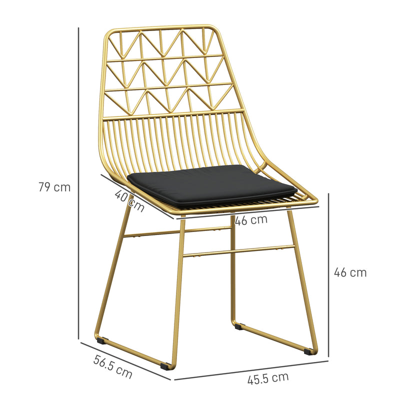 Set of 4 Metal Dining Chairs with Velvet Cushions and Cut Out Back for Kitchen, Gold Tone