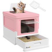 Pink Hooded Cat Litter Box With Scoop Portable Front Entry Pet Toilet by PawHut