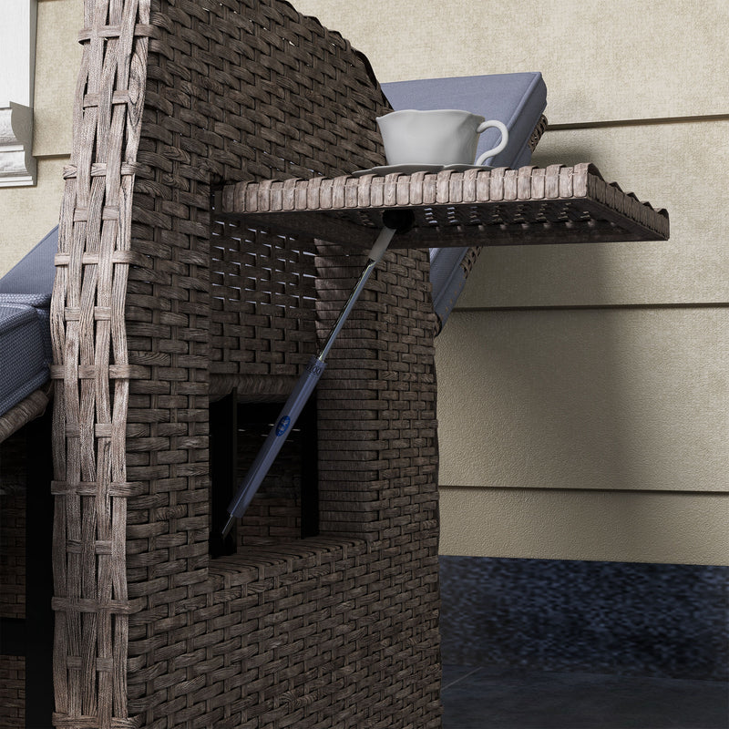 Rattan Reclining Garden Armchair with Footrest Ideal for Outdoor Relaxing Brown Grey AOSOM