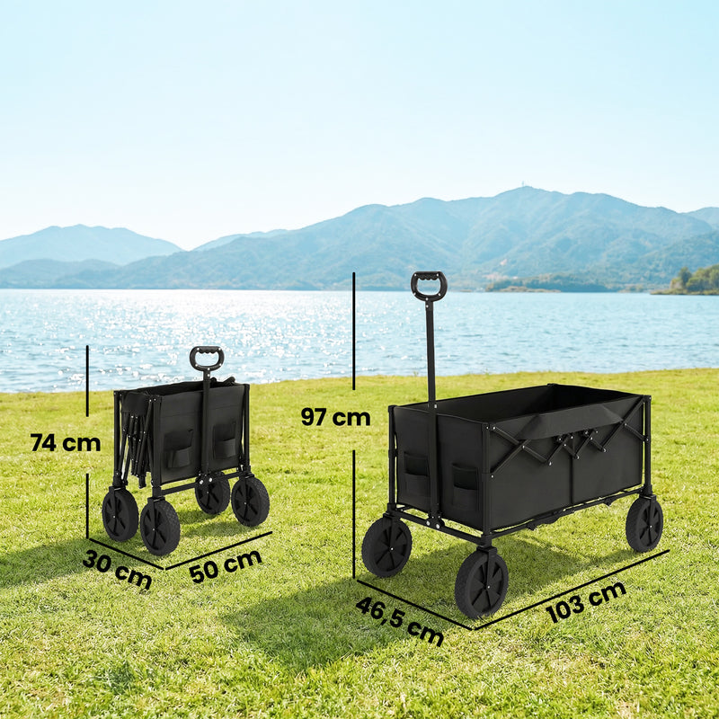 Festival Trolley for Camping and Outdoor Events with Folding Frame and Cup Holders Black Outsunny
