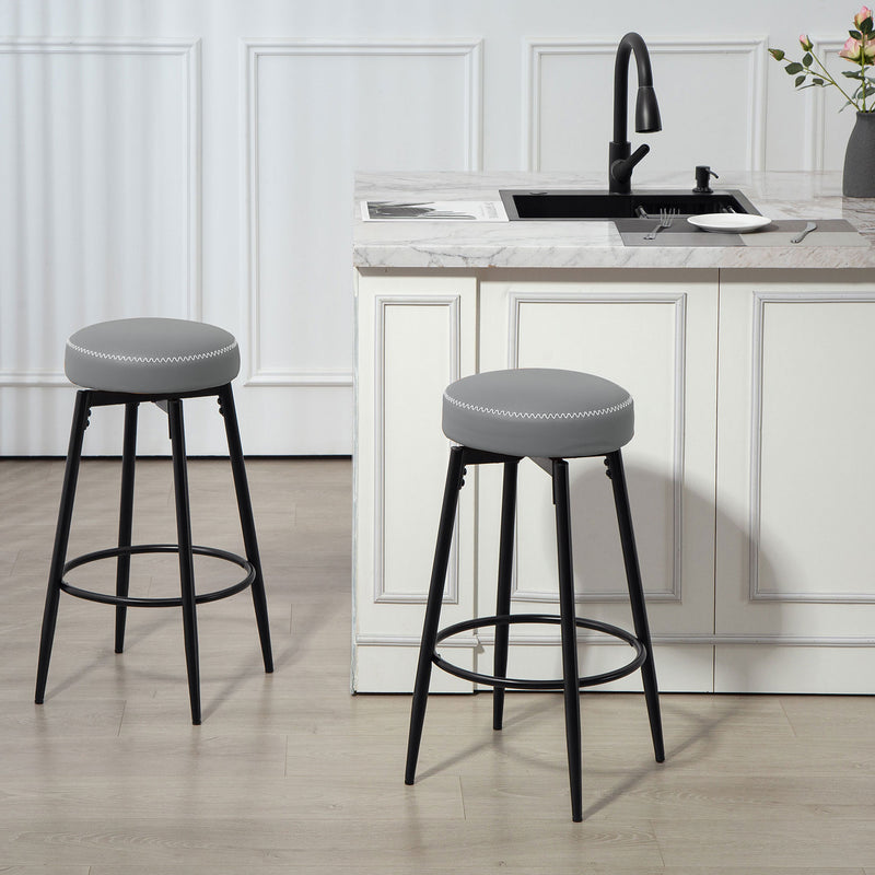 Set of Two Adjustable Faux Leather Bar Stools with Footrest for Kitchen or Home Bar, Grey