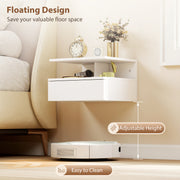 Floating Bedside Cabinets Set of 2 with Drawer and Shelf Space Saving Storage White AOSOM