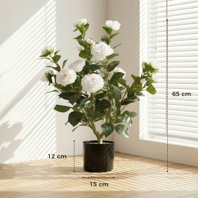 Artificial Camellia Plant 65 cm for Easy Indoor Greenery No Watering Needed White Homcom