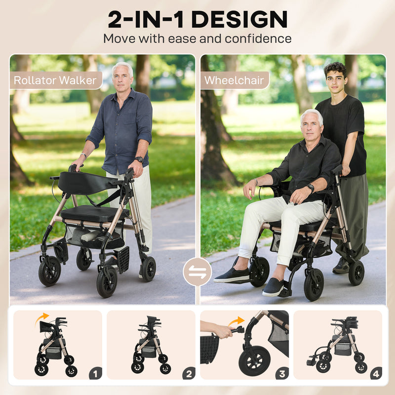 4 Wheel Rollator Walker with Seat and Storage for Elderly or Disabled Support Black AOSOM
