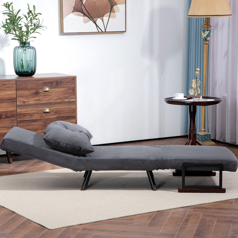 4 in 1 Single Sofa Bed Chair with Pillow Converts to Lounger or Bed Charcoal Grey