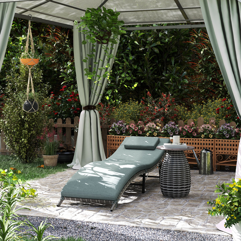 Rattan Folding Sun Lounger with Cushion and Pillow Mixed Grey by Outsunny