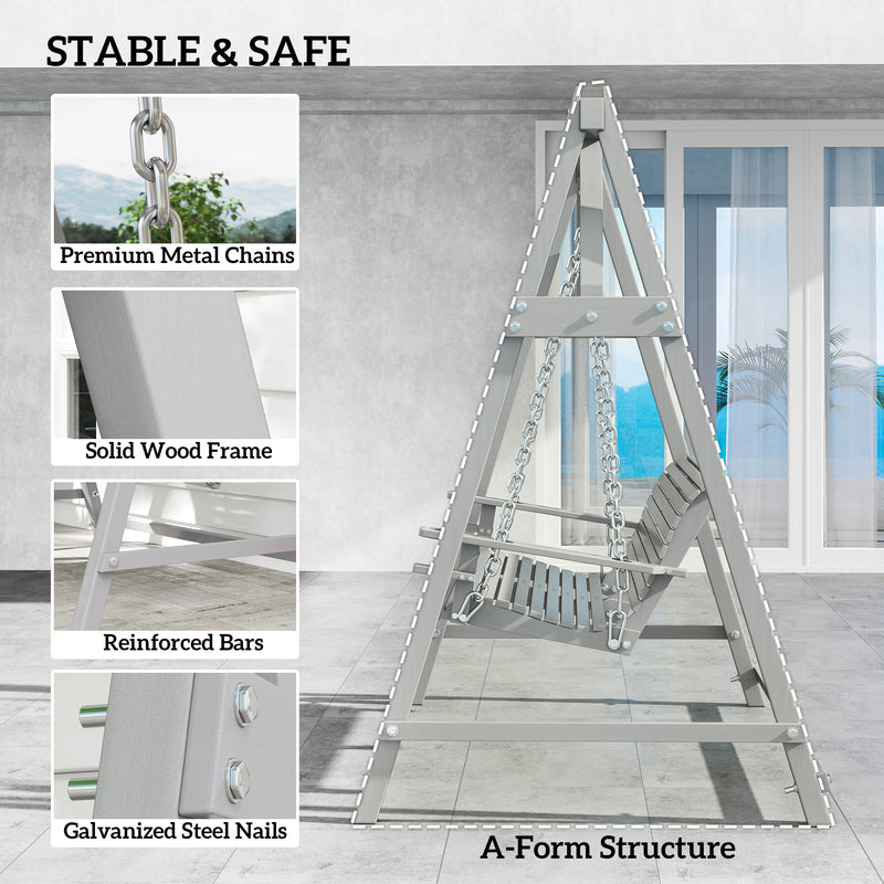 2 Seater Wooden Garden Swing Chair with Hammock Bench in Grey by Outsunny