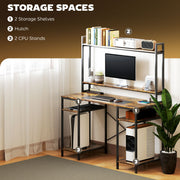 Rustic Brown Computer Desk with Power Outlets LED Lights and Hutch by HOMCOM