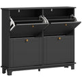 Slim Shoe Storage Cabinet with 4 Flip Drawers Fits 16 Pairs Ideal for Hallway Black