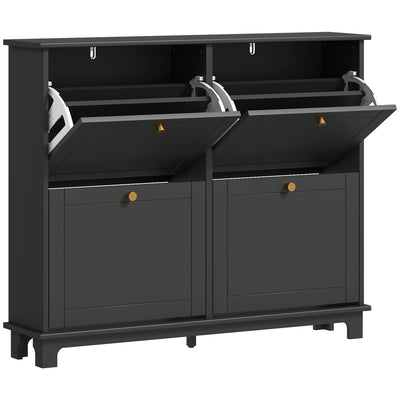 Slim Shoe Storage Cabinet with 4 Flip Drawers Fits 16 Pairs Ideal for Hallway Black