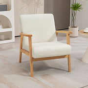 Fabric Armchair with Padded Cushion and Wooden Frame for Living Room Comfort Cream White