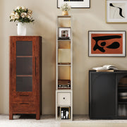 LED Floor Lamp with Shelves and Fabric Drawer for Living Room or Bedroom, Oak