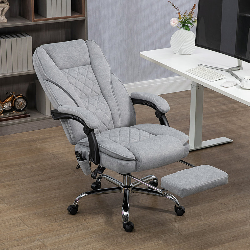 Reclining Massage Office Chair With Heat Adjustable Height And Footrest For Home, Use Grey