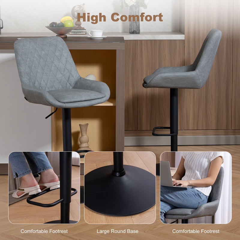 Set of 2 Faux Leather Retro Bar Stools With Swivel Base For Kitchen Counter Light Grey