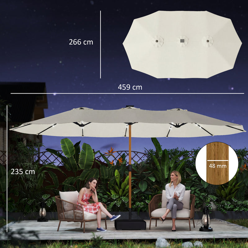 Double Garden Parasol with Lights Extra-Large Double Canopy for Garden Gatherings, Cream White