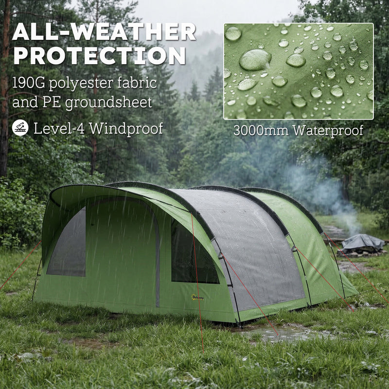 Family Camping Tent With Separate Living Room and Bedrooms Waterproof Green Grey