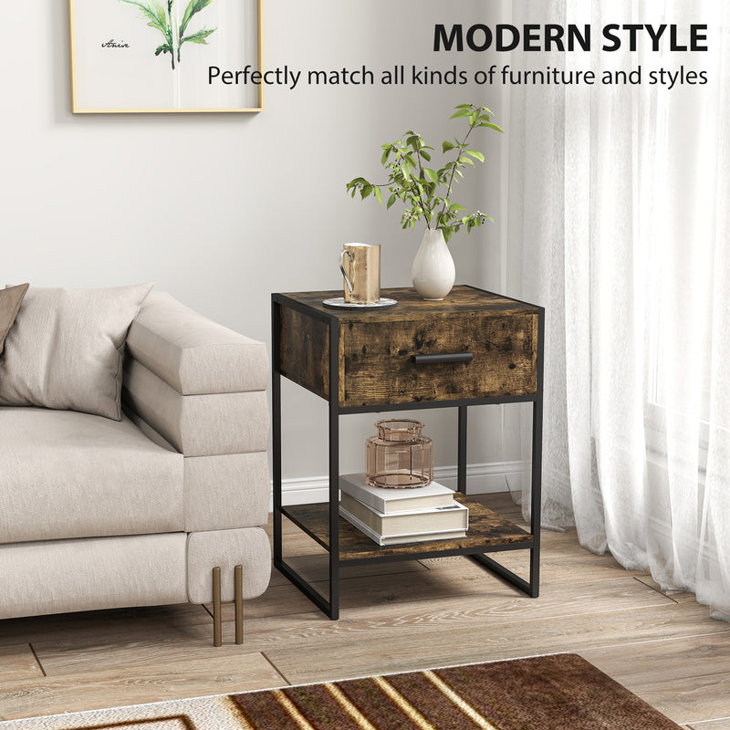 Modern Bedside Table with Storage Drawer for Bedroom or Lounge Rustic Brown