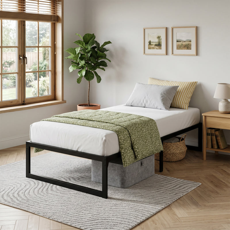 Single Bed Frame with Underbed Storage for Small Bedrooms Black