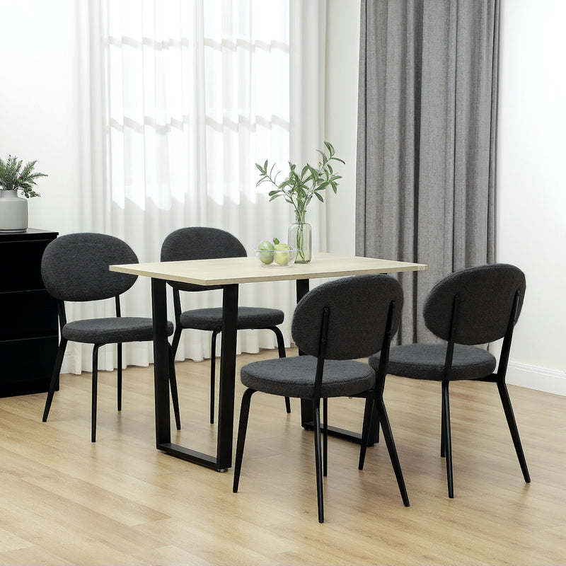 Set of 4 Black Boucle Dining Chairs with Padded Seat and Metal Legs for Modern Homes