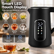 Close-up of the kettle's LED touch display and temperature presets