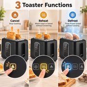 Toaster's cancel, reheat and defrost functions shown in use