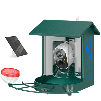 Smart Bird Feeder Camera with 2K HD Video and AI Species Recognition App Alerts Grey AOSOM